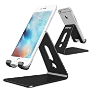 [Updated Solid Version] OMOTON Desktop Cell Phone Stand Tablet Stand, Advanced 4mm Thickness Aluminum Stand Holder Mobile Phone Tablet (up to inch), Black 10.1