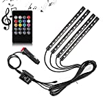 Car LED Strip Light, SurLight 4pcs 48 LED DC 12V Multicolor Music Car Interior Light LED Under Dash Lighting Kit with Sound Active Function and Wireless Remote Control, Car Charger Included