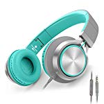 AILIHEN C8 Headphones with Microphone and Volume Control Folding Lightweight Headset for Cellphones Tablets Smartphones Laptop Computer PC Mp3/4 (Grey/Mint)