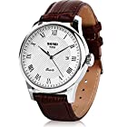 Men’s Quartz Watch, Roman Numeral Business Casual Fashion Analog Wrist watch Classic Calendar Date Window, Waterproof 30M Water Resistant Comfortable PU Leather Watches -Brown