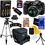 Nikon COOLPIX Digital Camera with 28x Zoom & Full HD Video (Black) International Version + 4 AA Batteries & Charger + 32GB Dlx Accessory Kit w/HeroFiber Cleaning Cloth L340