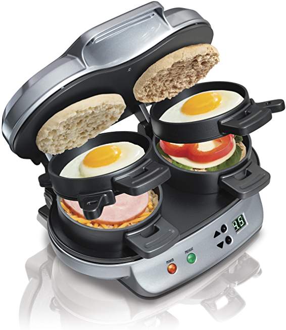 Hamilton Beach 040094923793 25490A Dual Breakfast Sandwich Maker, Double w/Timer Silver